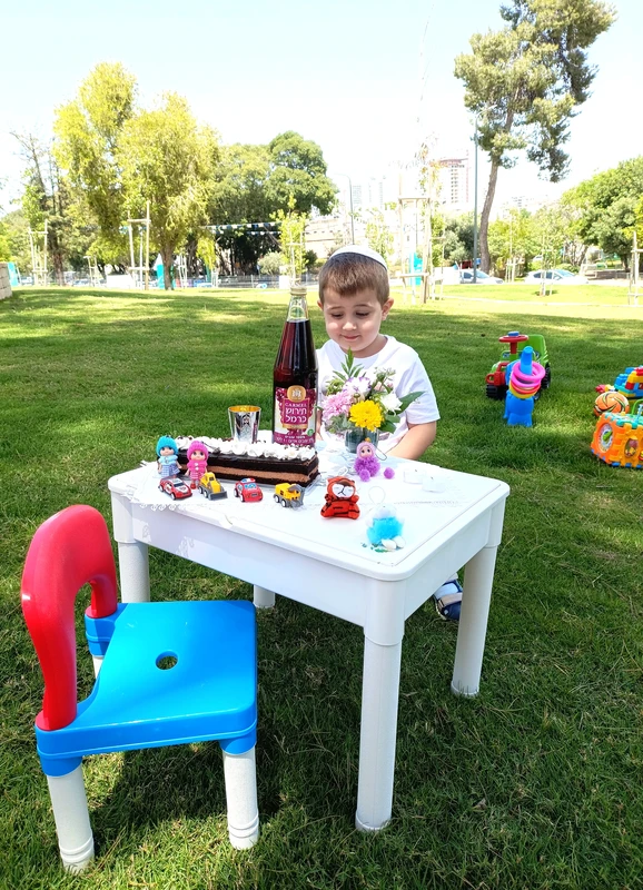 אב שבת הכולל בקבוק יין תירוש כוס קידוש שתי נרות עוגת שוקולד סידור פרחים ו25 צעצועים לבחירה