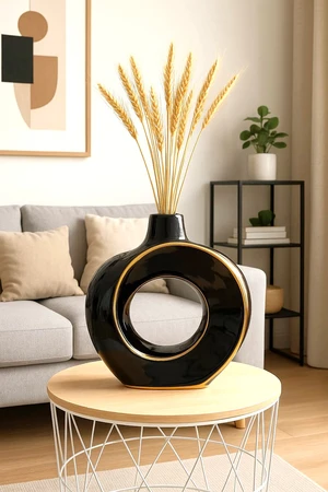 אגרטל דקורטיבי קרמי בצבע שחור זהב